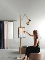 Floor Lamp | Gold Frame & White Marble Base | Art Display Lighting