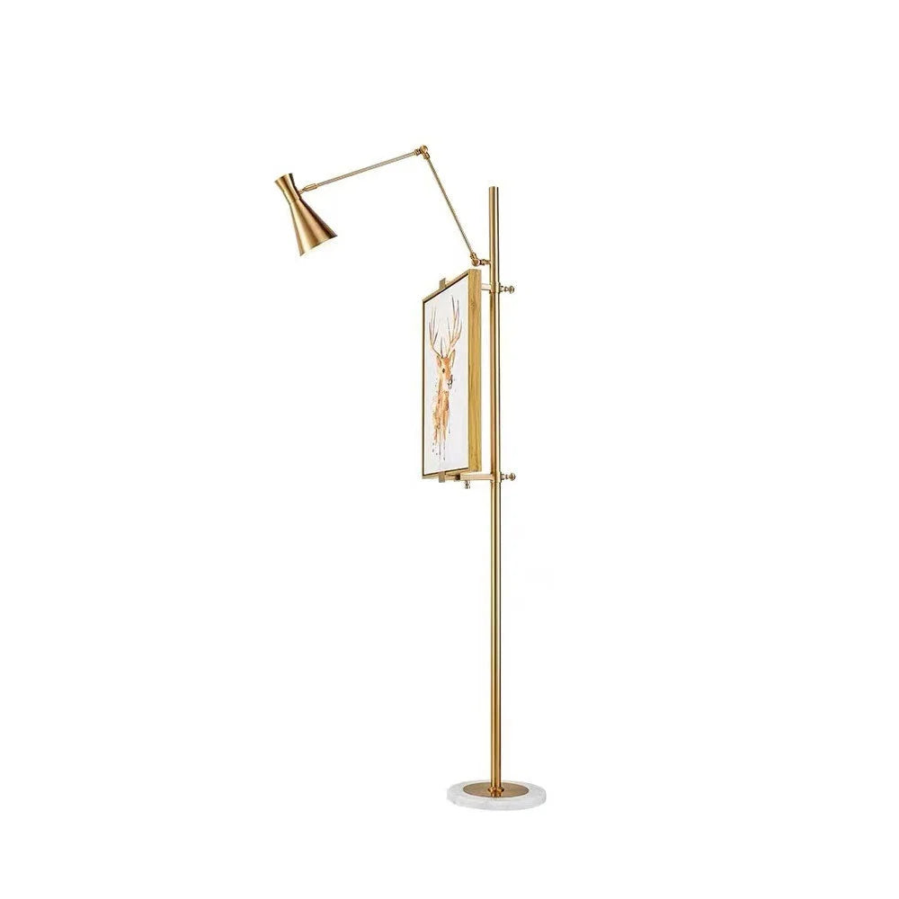 Floor Lamp | Gold Frame & White Marble Base | Art Display Lighting