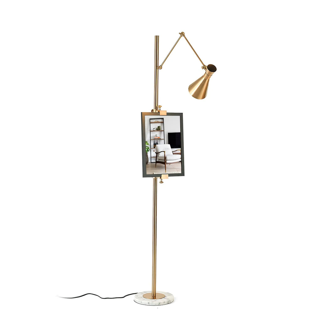 Floor Lamp | Gold Frame & White Marble Base | Art Display Lighting