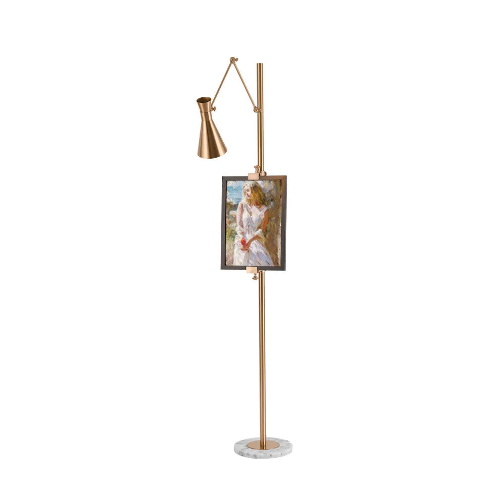 Floor Lamp | Gold Frame & White Marble Base | Art Display Lighting