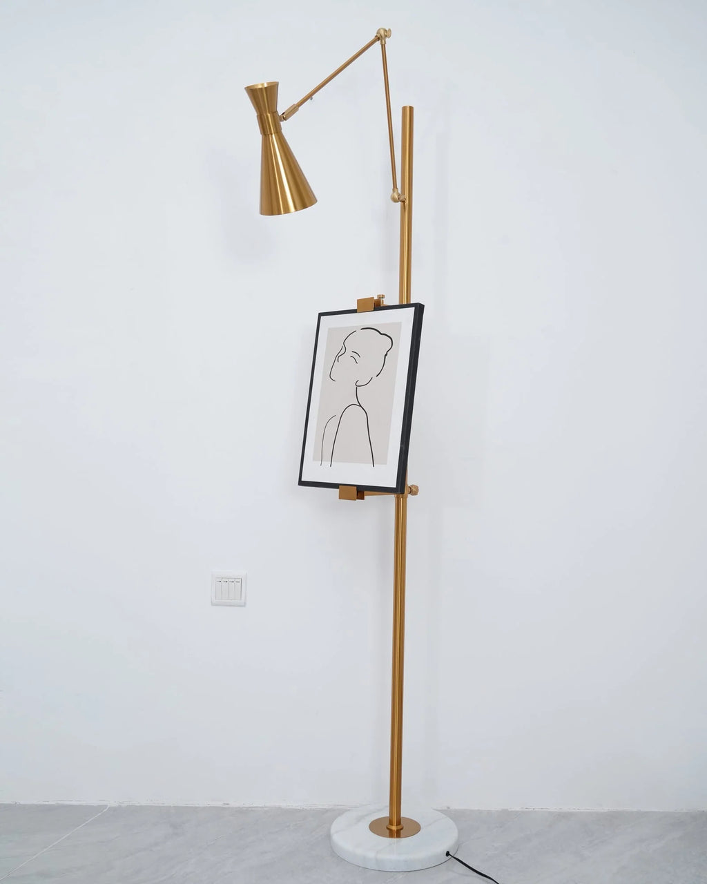 Floor Lamp | Gold Frame & White Marble Base | Art Display Lighting