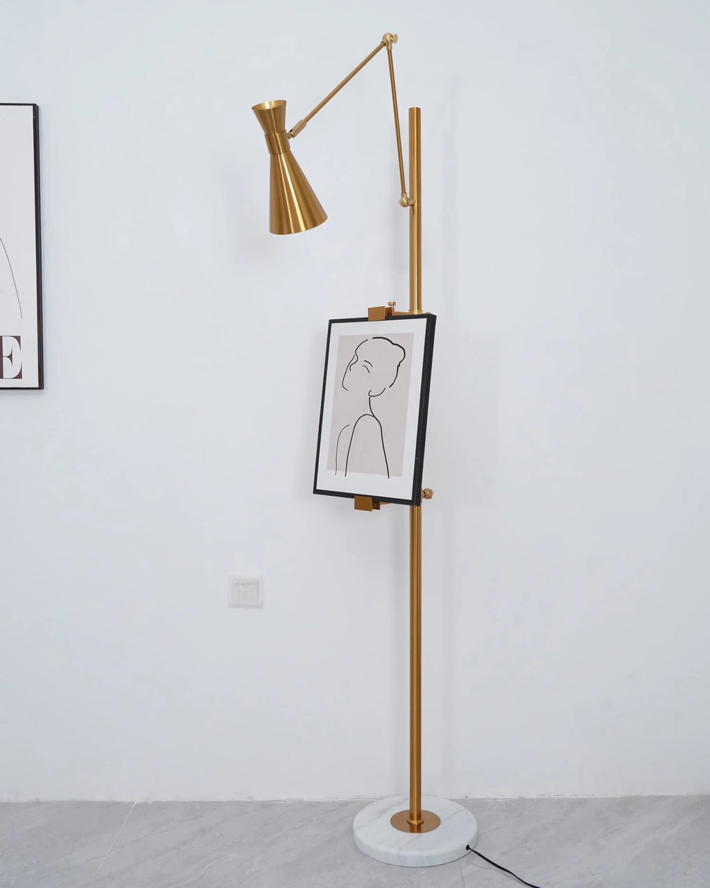 Floor Lamp | Gold Frame & White Marble Base | Art Display Lighting