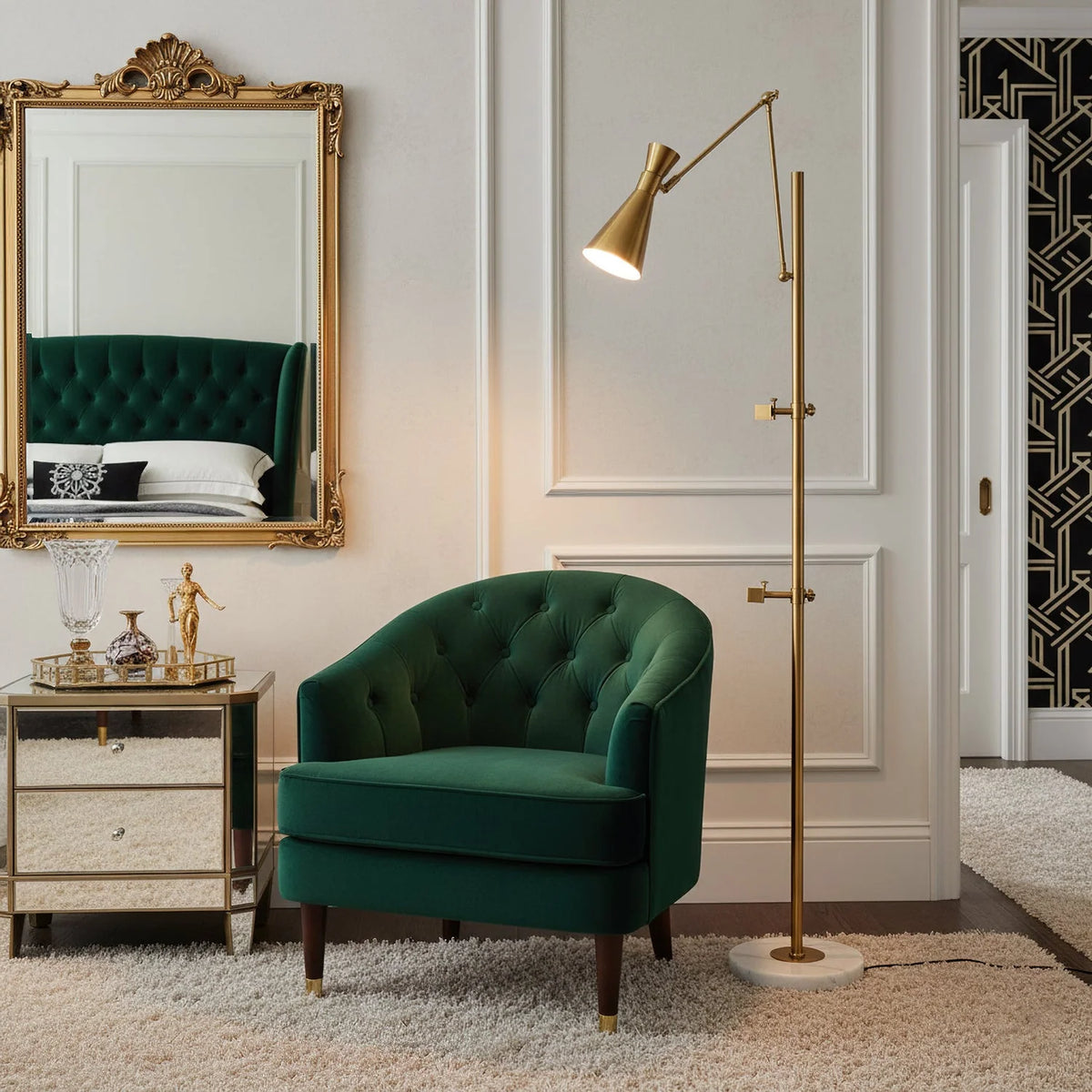 Floor Lamp | Gold Frame & White Marble Base | Art Display Lighting