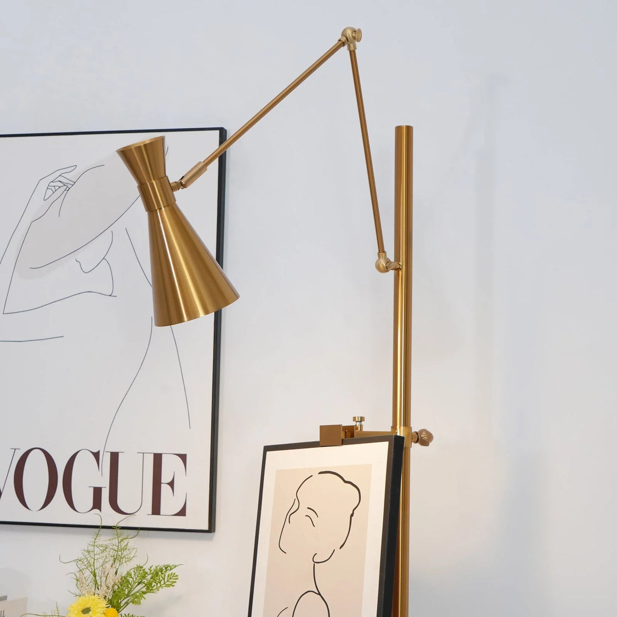 Floor Lamp | Gold Frame & White Marble Base | Art Display Lighting