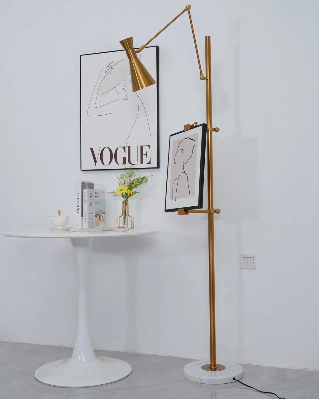 Floor Lamp | Gold Frame & White Marble Base | Art Display Lighting