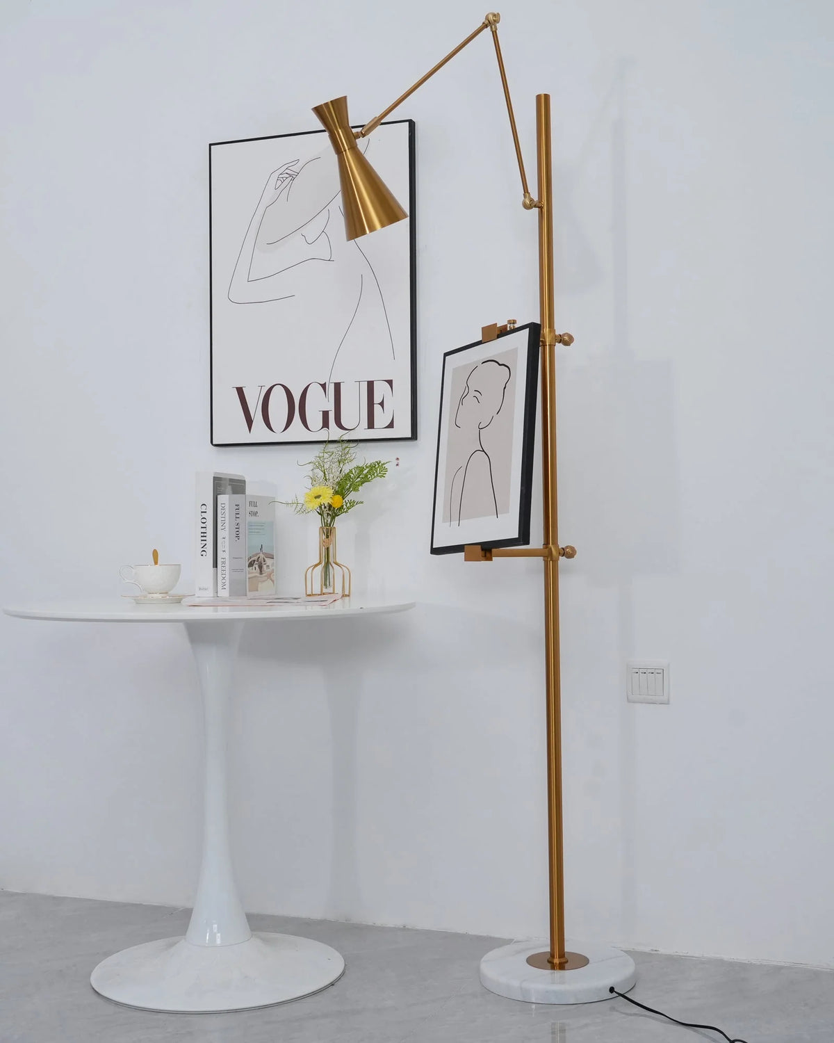 Floor Lamp | Gold Frame & White Marble Base | Art Display Lighting
