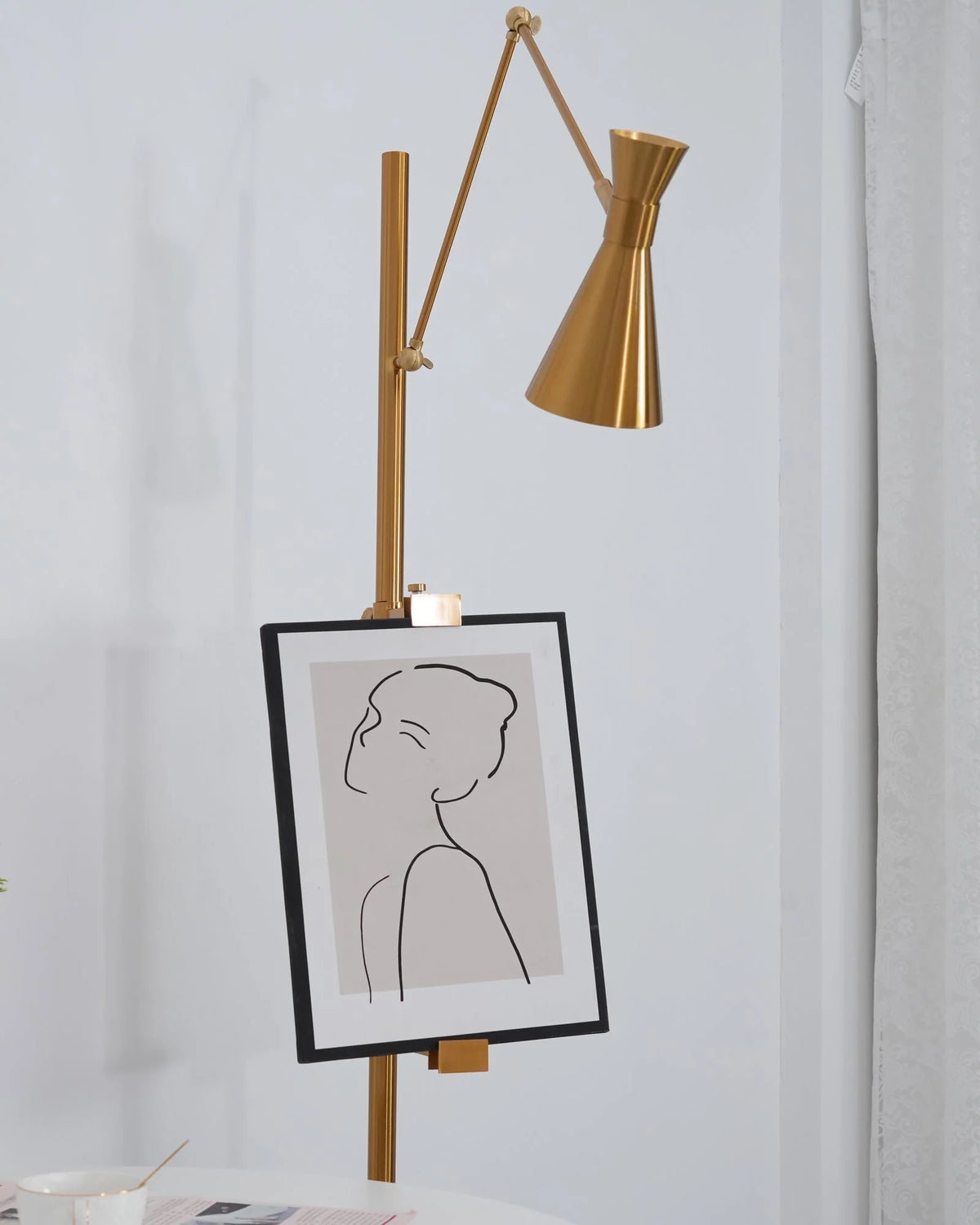 Floor Lamp | Gold Frame & White Marble Base | Art Display Lighting