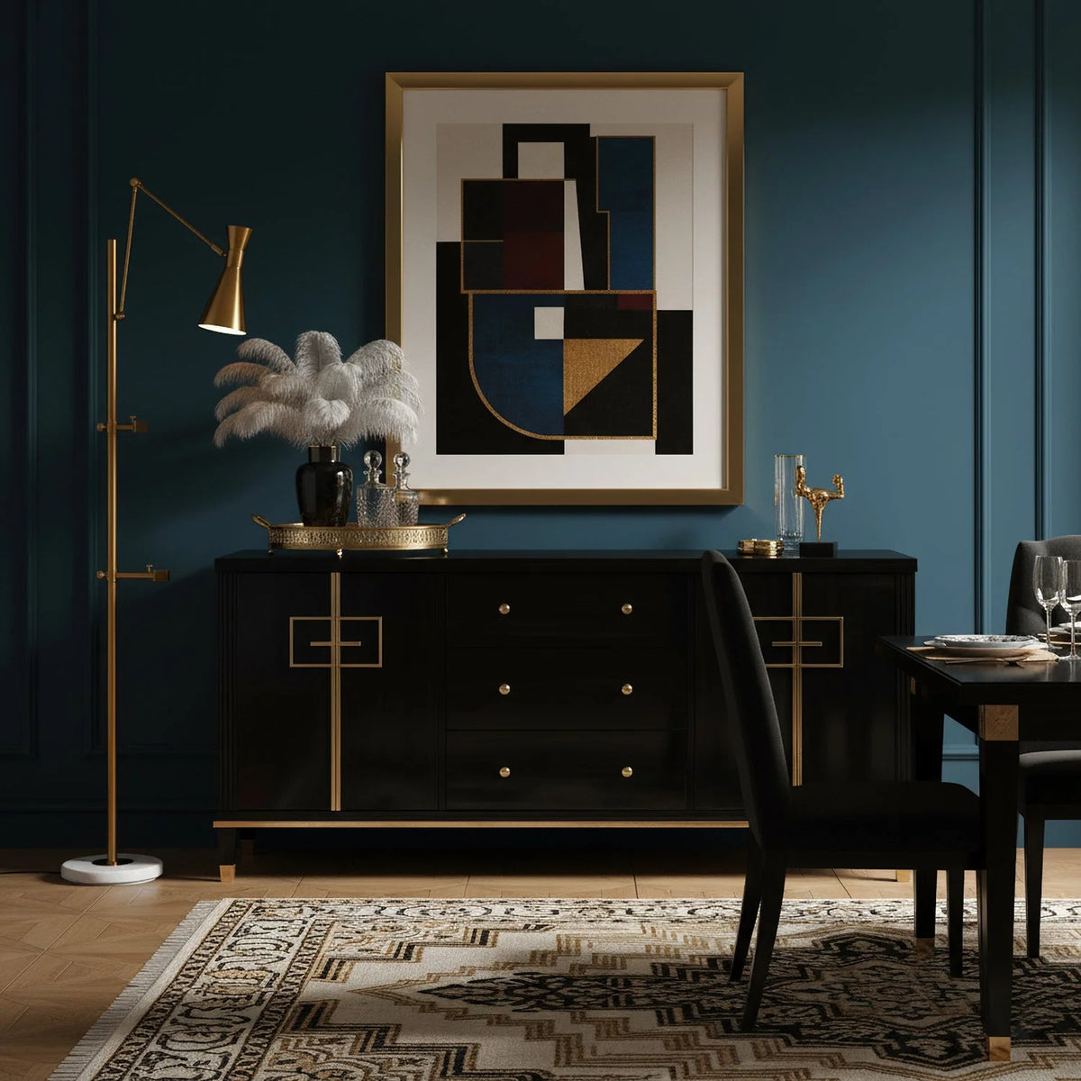 Floor Lamp | Gold Frame & White Marble Base | Art Display Lighting