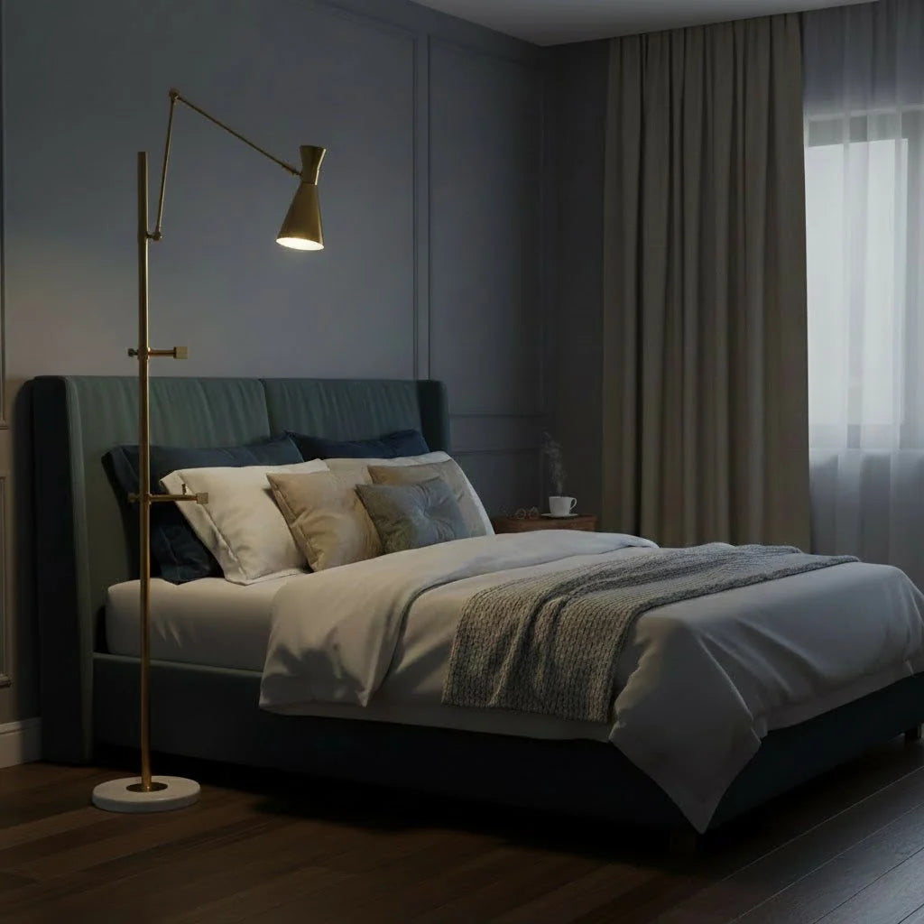 Floor Lamp | Gold Frame & White Marble Base | Art Display Lighting
