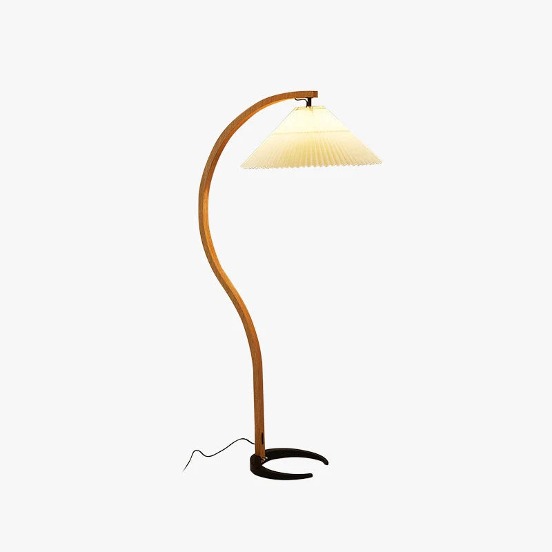 Floor Lamp | LED Fabric Shade & Wood Metal Base | E27 Bulb Included