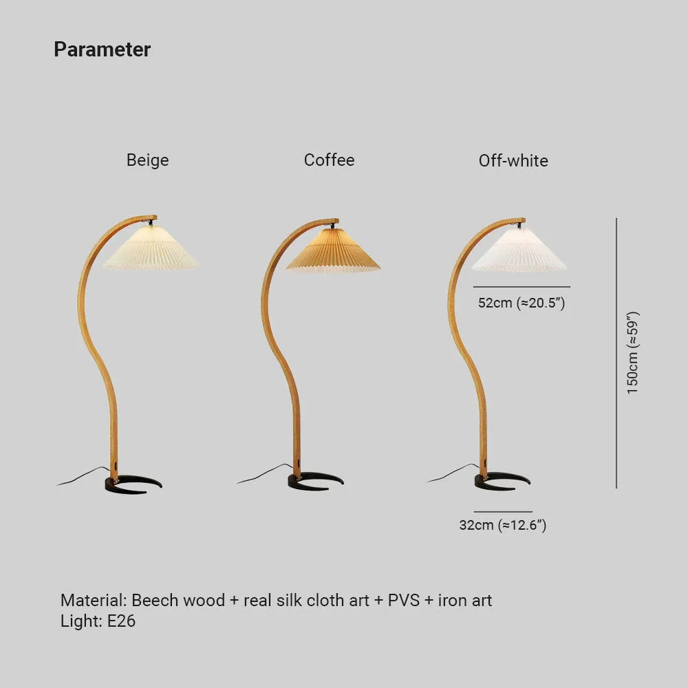 Floor Lamp | LED Fabric Shade & Wood Metal Base | E27 Bulb Included