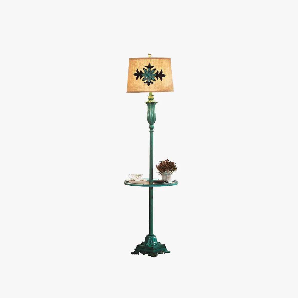 Floor Lamp | Metal Frame, Side Table & Cotton-Linen Shade