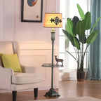 Floor Lamp | Metal Frame, Side Table & Cotton-Linen Shade