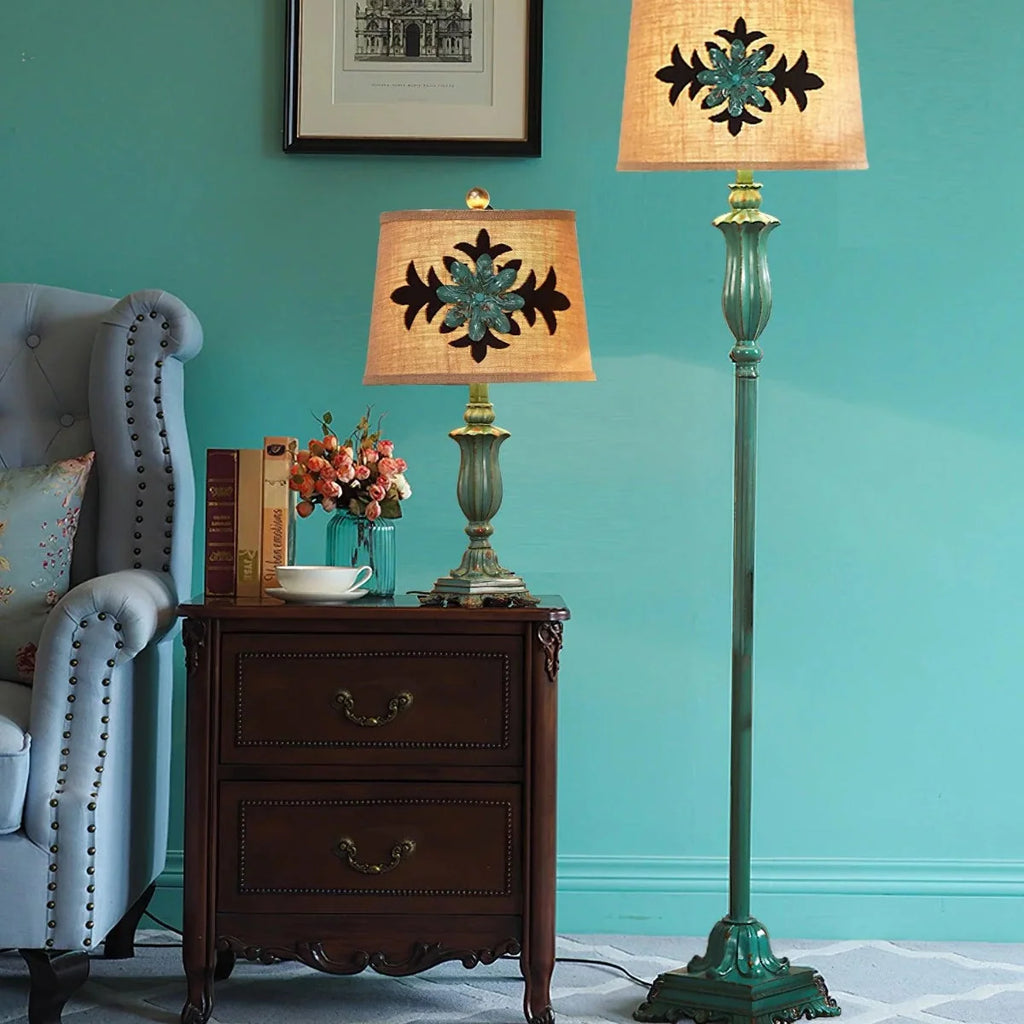 Floor Lamp | Metal Frame, Side Table & Cotton-Linen Shade