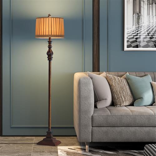 Floor Lamp | Resin & Fabric Dumpling Shade | Brown