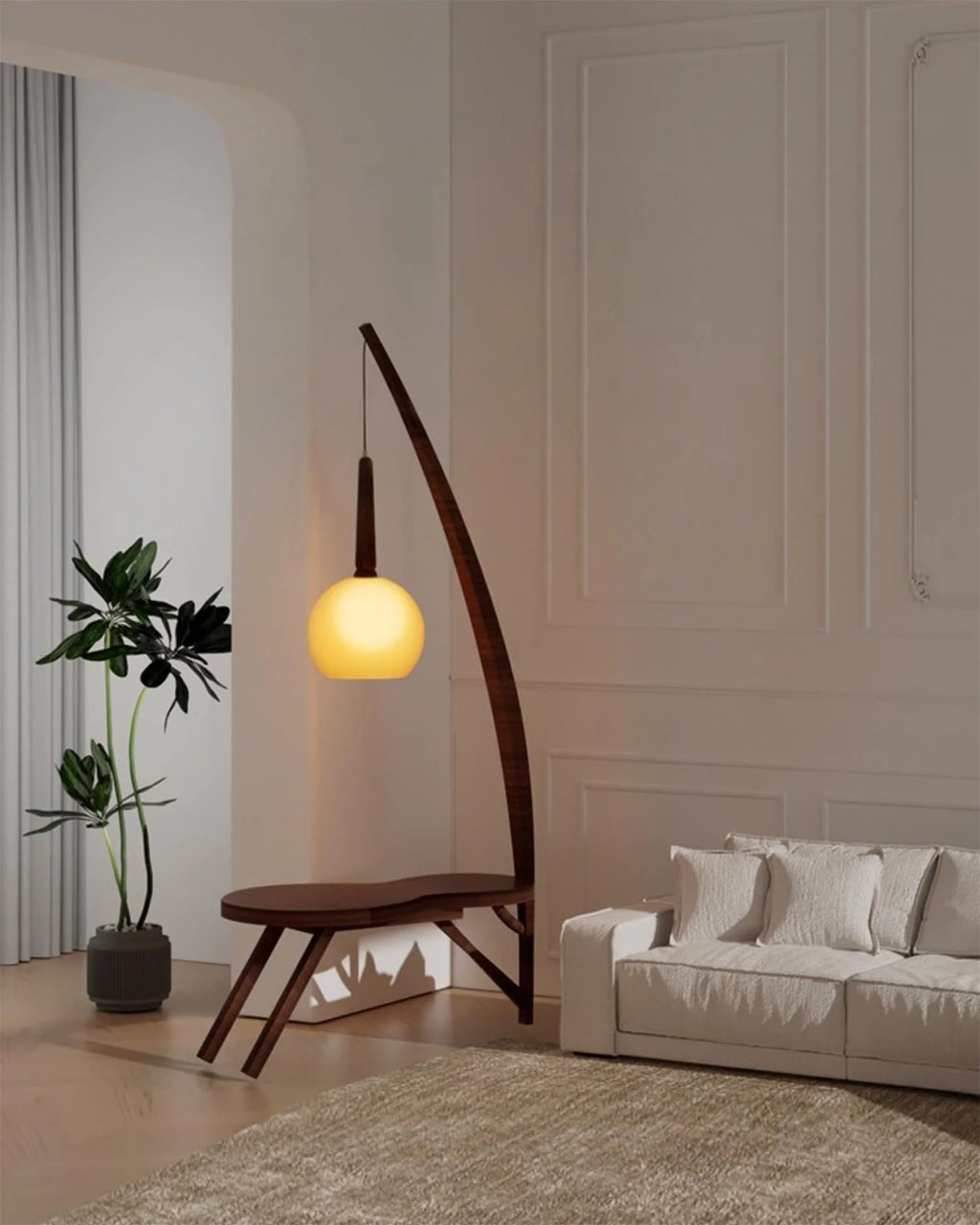 Floor Lamp | Solid Wood & Gradient Glass Shade | 168 Cm Tall