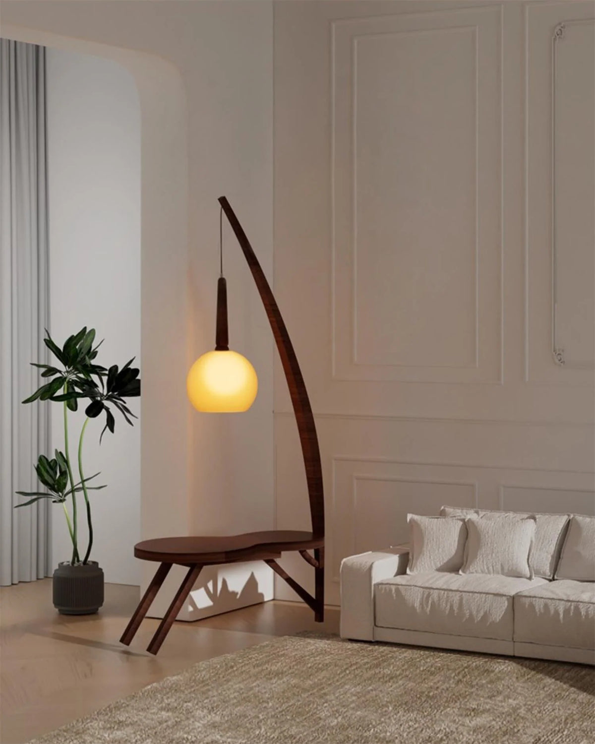 Floor Lamp | Solid Wood & Gradient Glass Shade | 168 Cm Tall