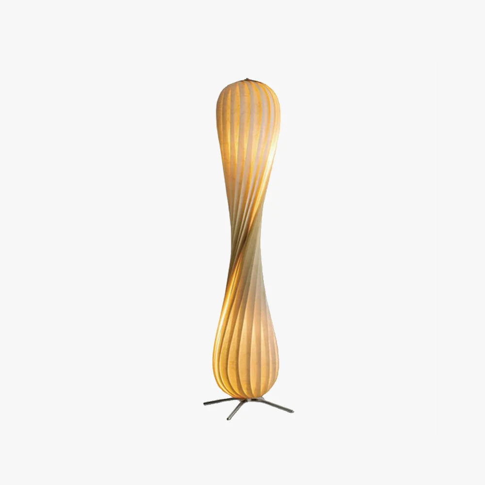 Floor Lamp | Twisted Wood Shade & Cozy Ambient Lighting