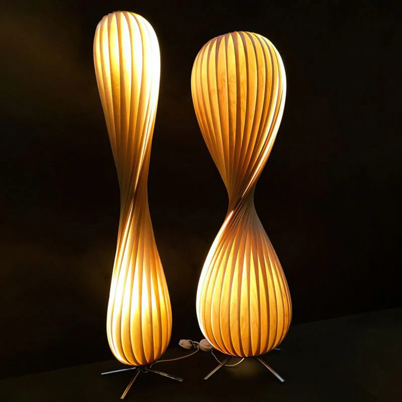 Floor Lamp | Twisted Wood Shade & Cozy Ambient Lighting