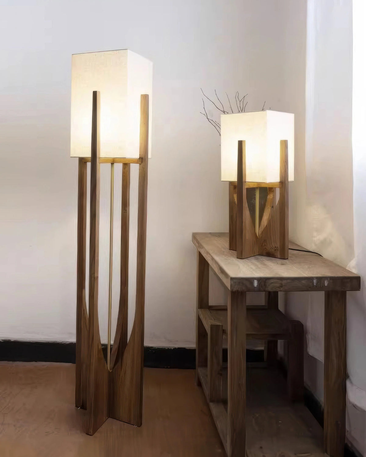 Floor Lamp | Walnut & Brass, Three-Color LED | Small & Large