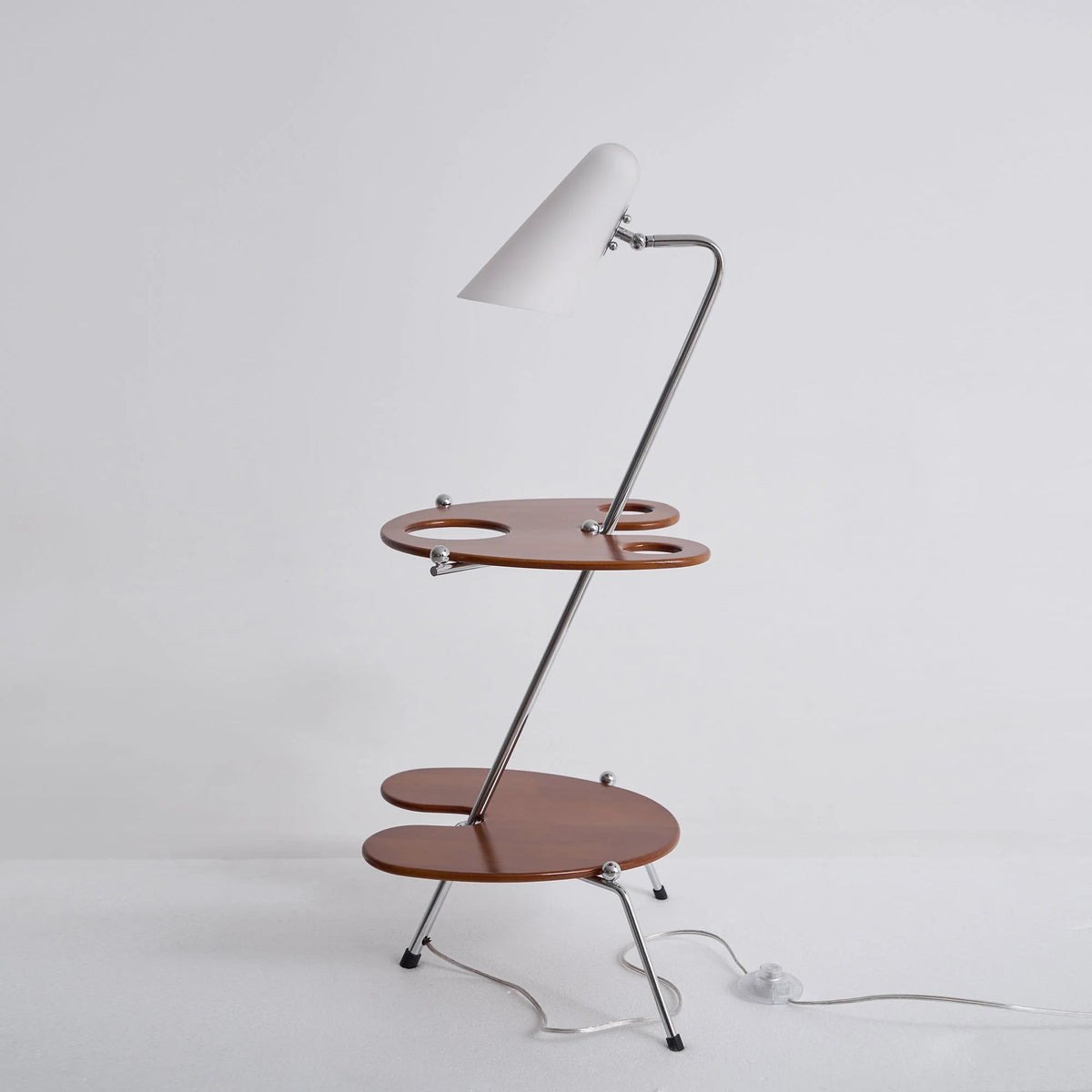 Floor Lamp | Walnut Wood & Metal White Glass Shade | 90 cm Height