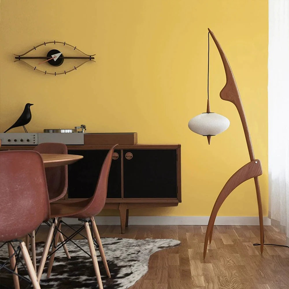 Floor Lamp | Wood & Fabric Oval Shade | LED Included