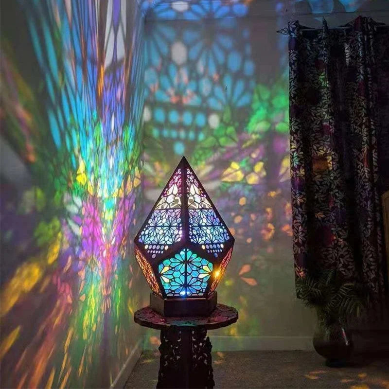 Floor Lamp | Wooden Boho North Star Projector & USB-Powered