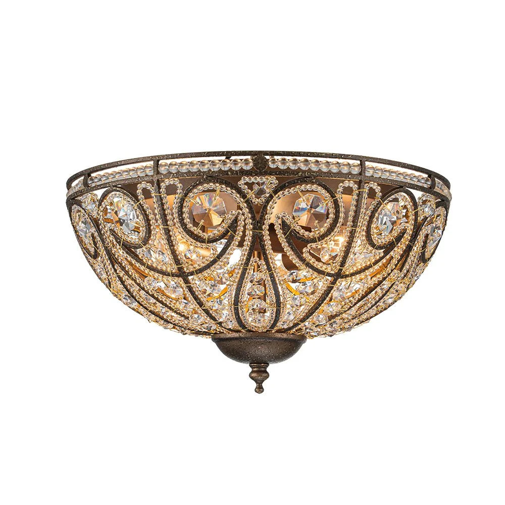 Flush Mount Ceiling Light | Antique Bronze & Crystal Accents | 3-Light