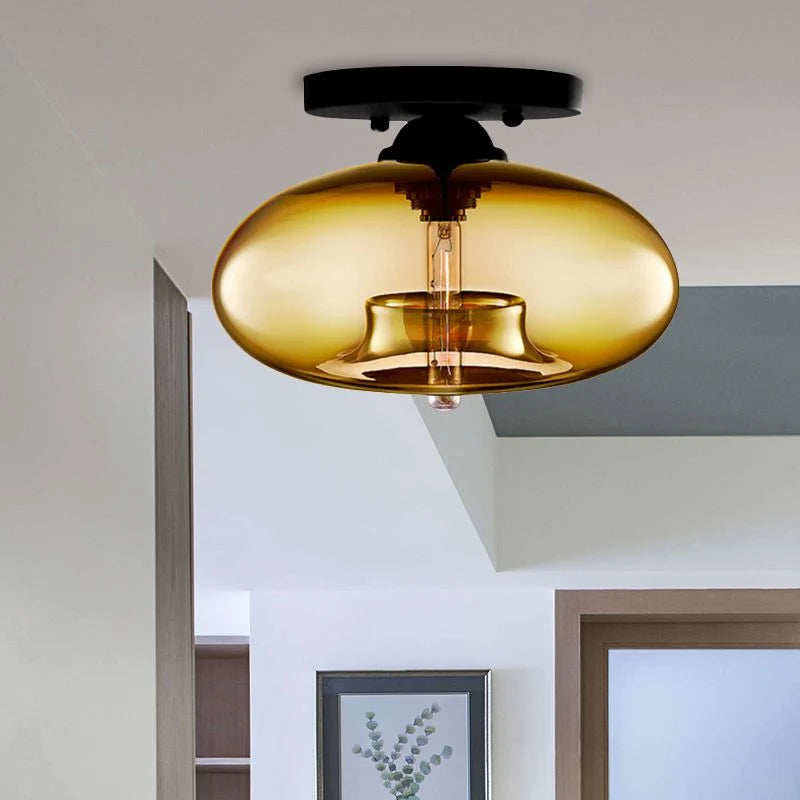 Flush Mount Ceiling Light | Clouded Glass & Metal