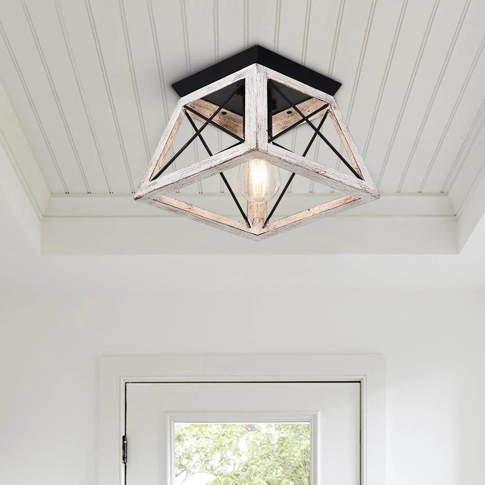 Flush Mount Ceiling Light | Square Caged Metal | Sloped Ceiling Compatible