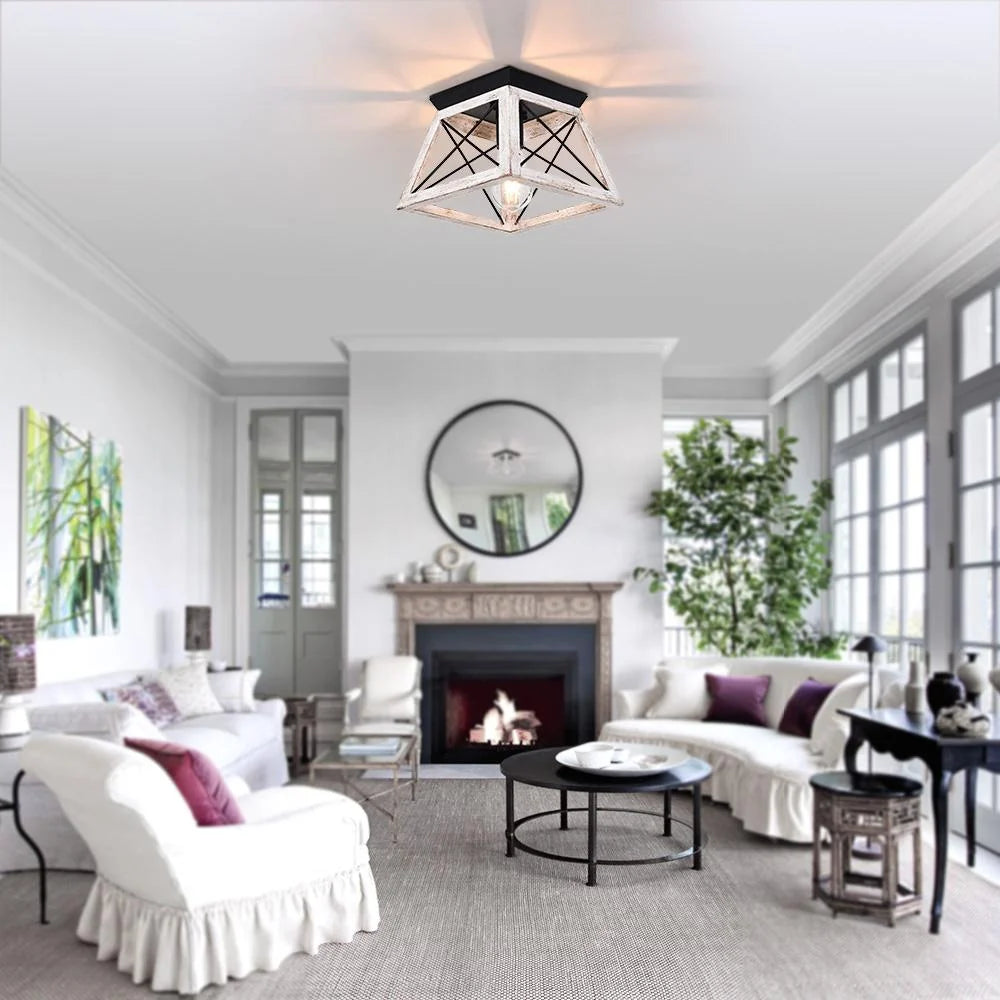Flush Mount Ceiling Light | Square Caged Metal | Sloped Ceiling Compatible