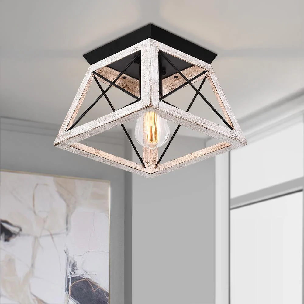 Flush Mount Ceiling Light | Square Caged Metal | Sloped Ceiling Compatible