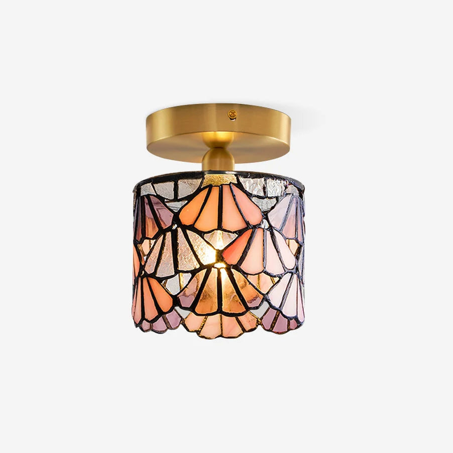 Flush Mount Ceiling Light | Stained Glass Shade & Metal Fixture | Bedroom & Living Room