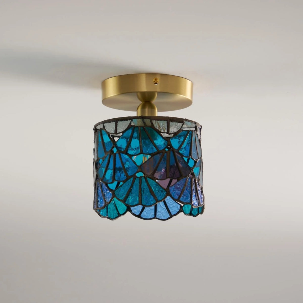 Flush Mount Ceiling Light | Stained Glass Shade & Metal Fixture | Bedroom & Living Room
