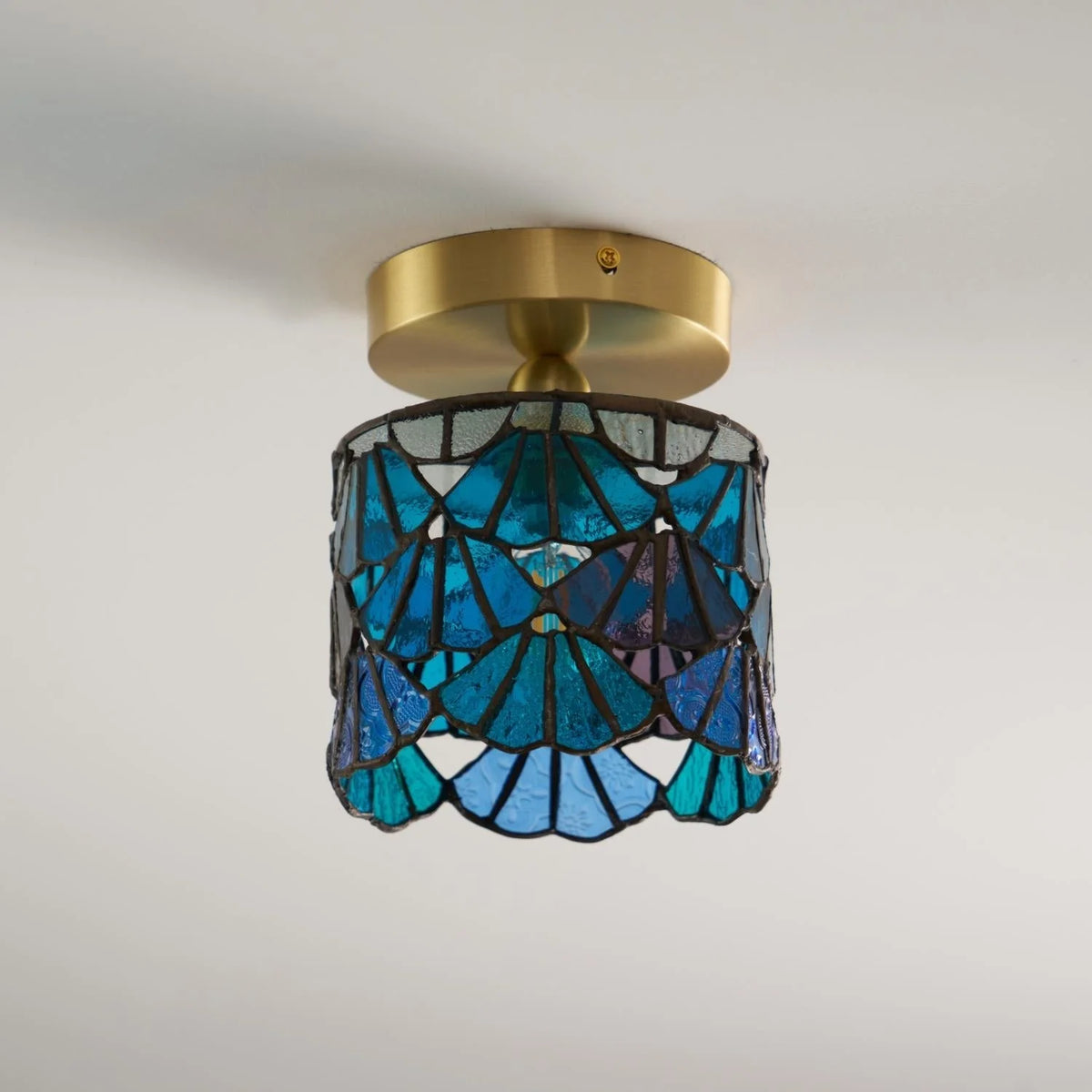 Flush Mount Ceiling Light | Stained Glass Shade & Metal Fixture | Bedroom & Living Room