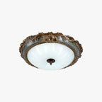 Flush Mount Ceiling Light | Tiffany Stained Glass & Resin Base | Bedroom & Living Room