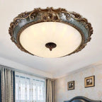 Flush Mount Ceiling Light | Tiffany Stained Glass & Resin Base | Bedroom & Living Room