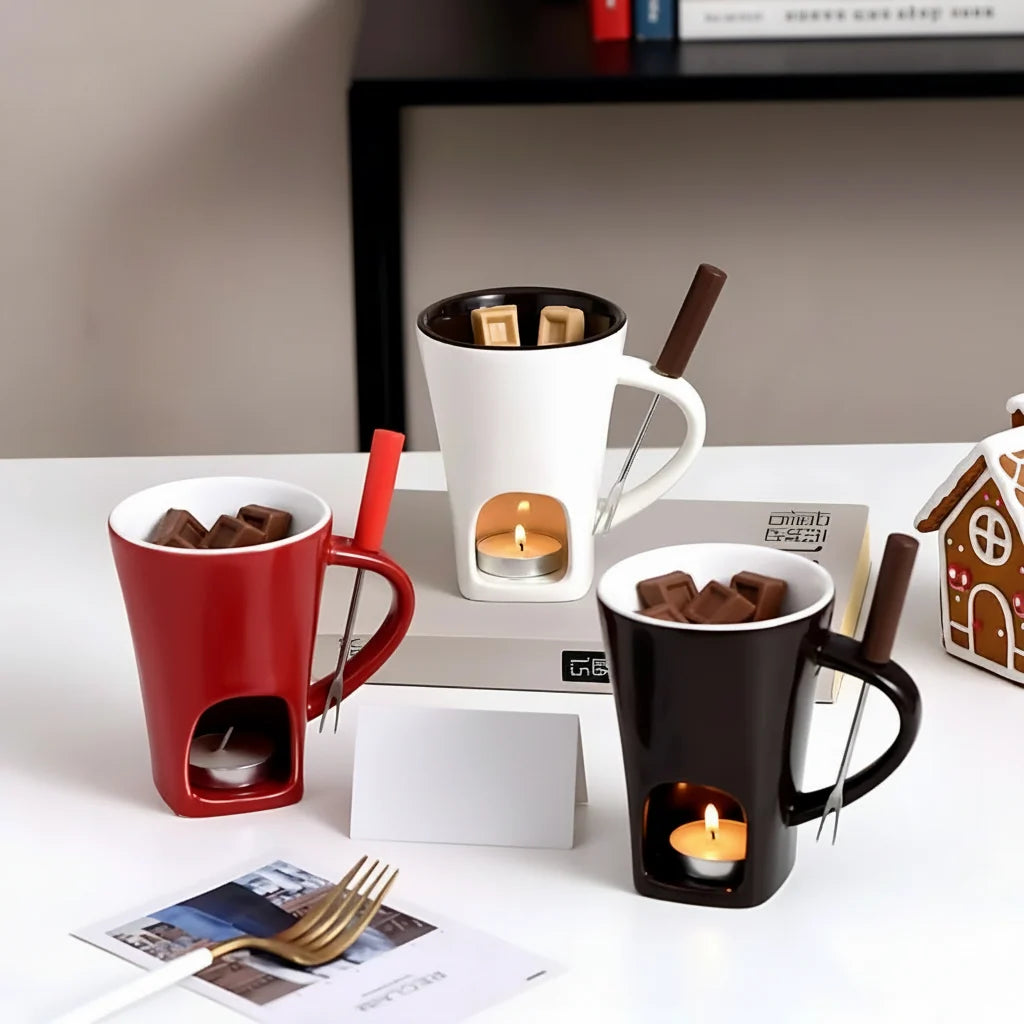Fondue Set | Candle-Heated Ceramic & Dishwasher-Safe | For Two