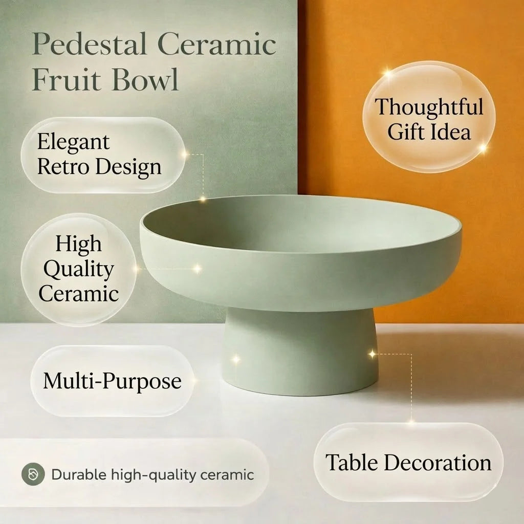 Fruit Bowl | Ceramic Retro Design & Raised Pedestal Base