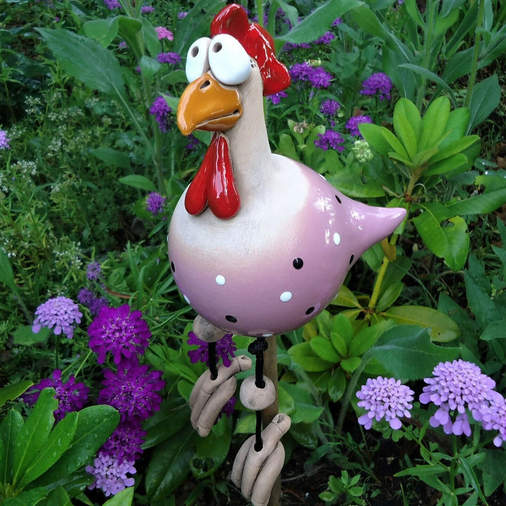 Garden Chicken Decorations | Colorful Resin & Pole-Mountable | Set of 2