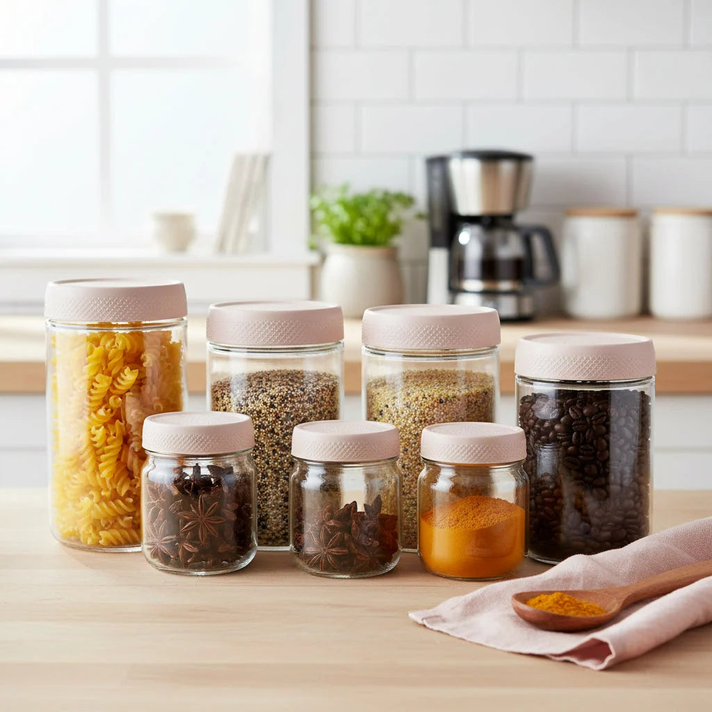 Glass Food Storage Jars | Airtight & Stackable | Set of 6