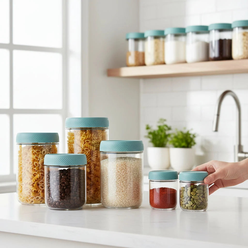 Glass Food Storage Jars | Airtight & Stackable | Set of 6