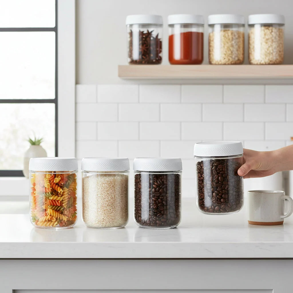 Glass Food Storage Jars | Airtight & Stackable | Set of 6