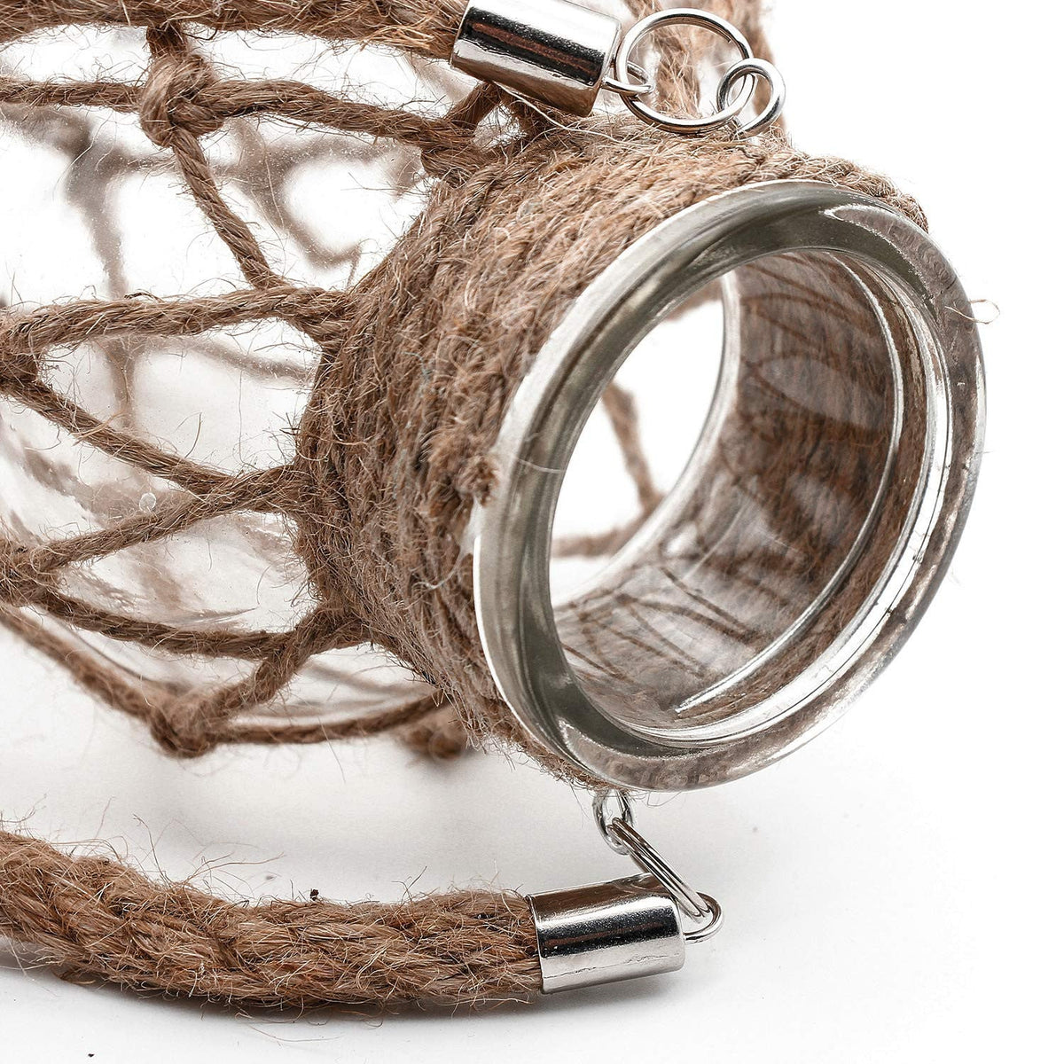 Glass Vase | Hanging & Standing Display | Rustic Hemp Cord