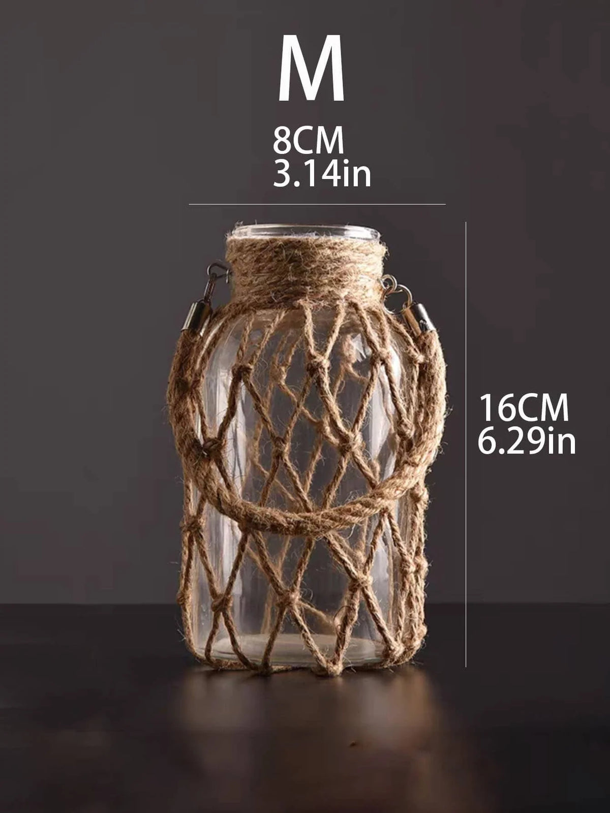 Glass Vase | Hanging & Standing Display | Rustic Hemp Cord
