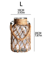 Glass Vase | Hanging & Standing Display | Rustic Hemp Cord