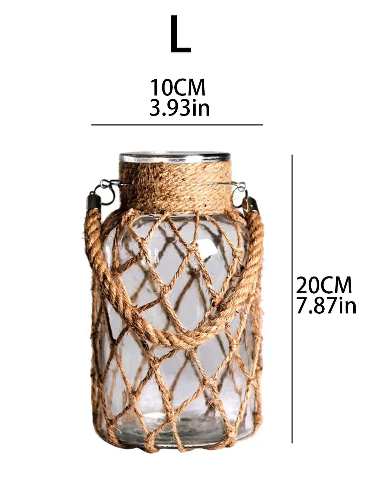 Glass Vase | Hanging & Standing Display | Rustic Hemp Cord