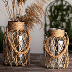 Glass Vase | Hanging & Standing Display | Rustic Hemp Cord