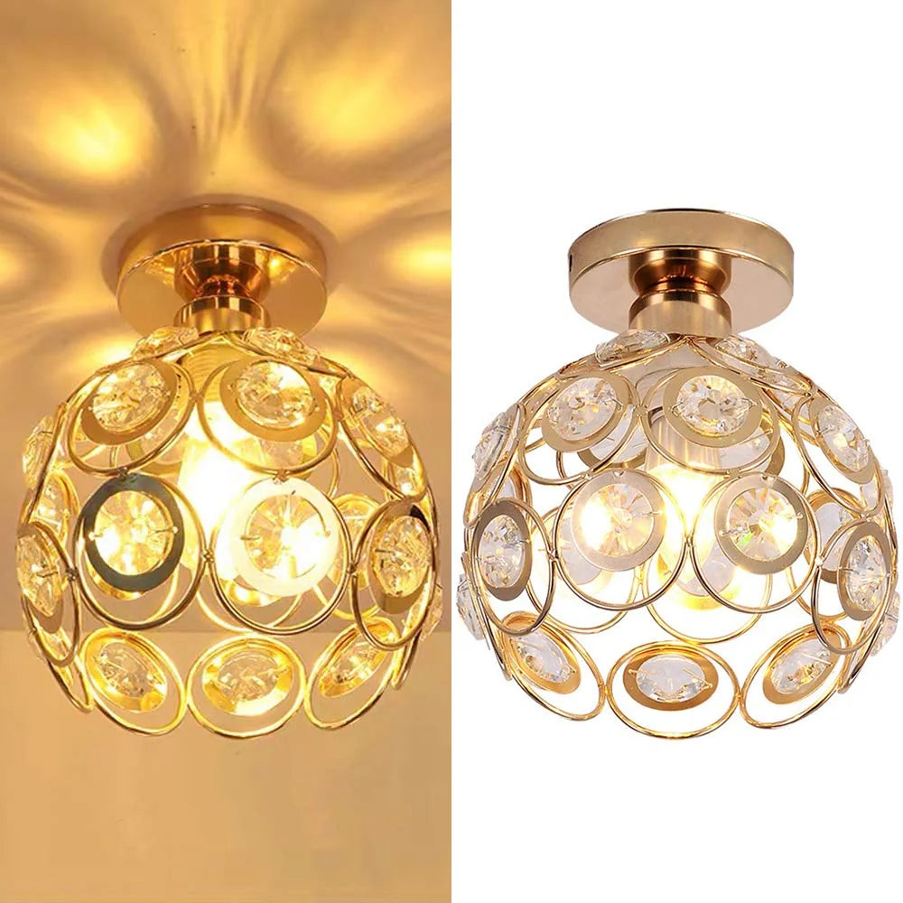 Globe Ceiling Lamp | Gold Finish & Crystal Accents | E27 Socket