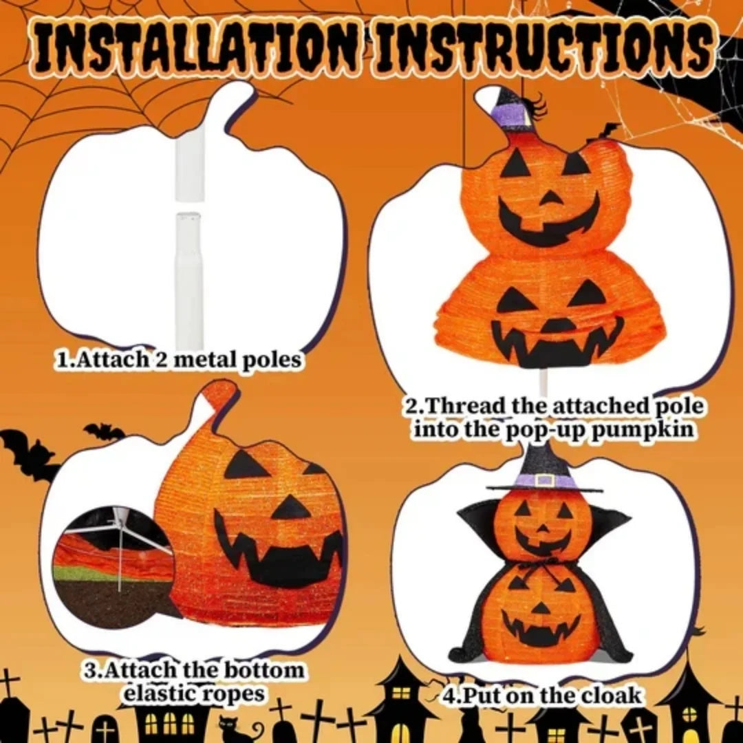 Halloween Pumpkin Decorations | Warm White LED & Collapsible | Set of 2